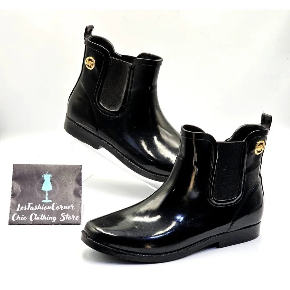 Michael Kors Women's Black Rubber Waterproof Chelsea Rain Boots Size 8 2378 - Picture 5 of 16
